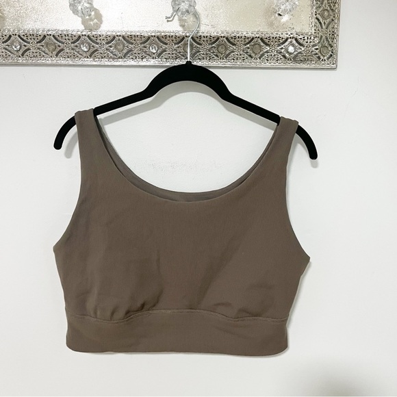 Aerie Green Brown Ribbed Tank Top Sports Bra Unlined XXL - Picture 2 of 5